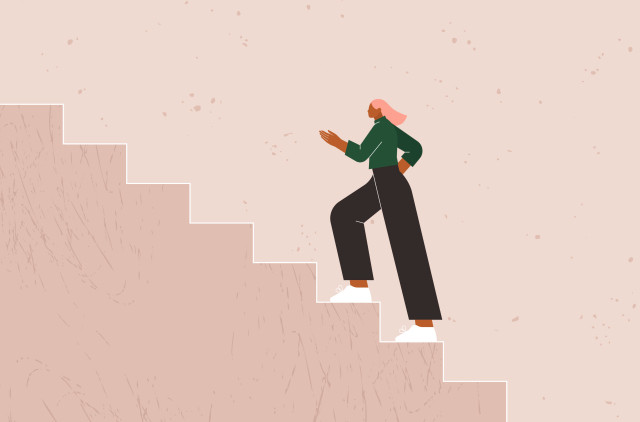 illustration of woman walking up stairs